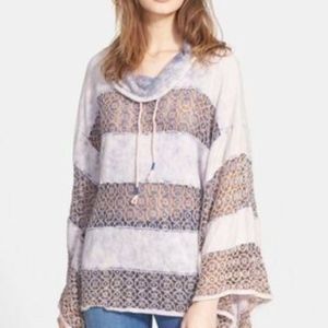 Free People Crochet Lace Stripe poncho